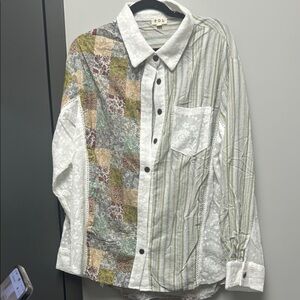 POL Multicolor Patchwork button down shirt with lace